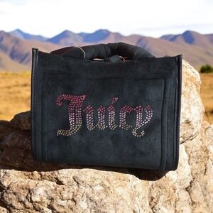 Juicy Couture Big Spender Black Mini Tote Pink Orange Rhinestone